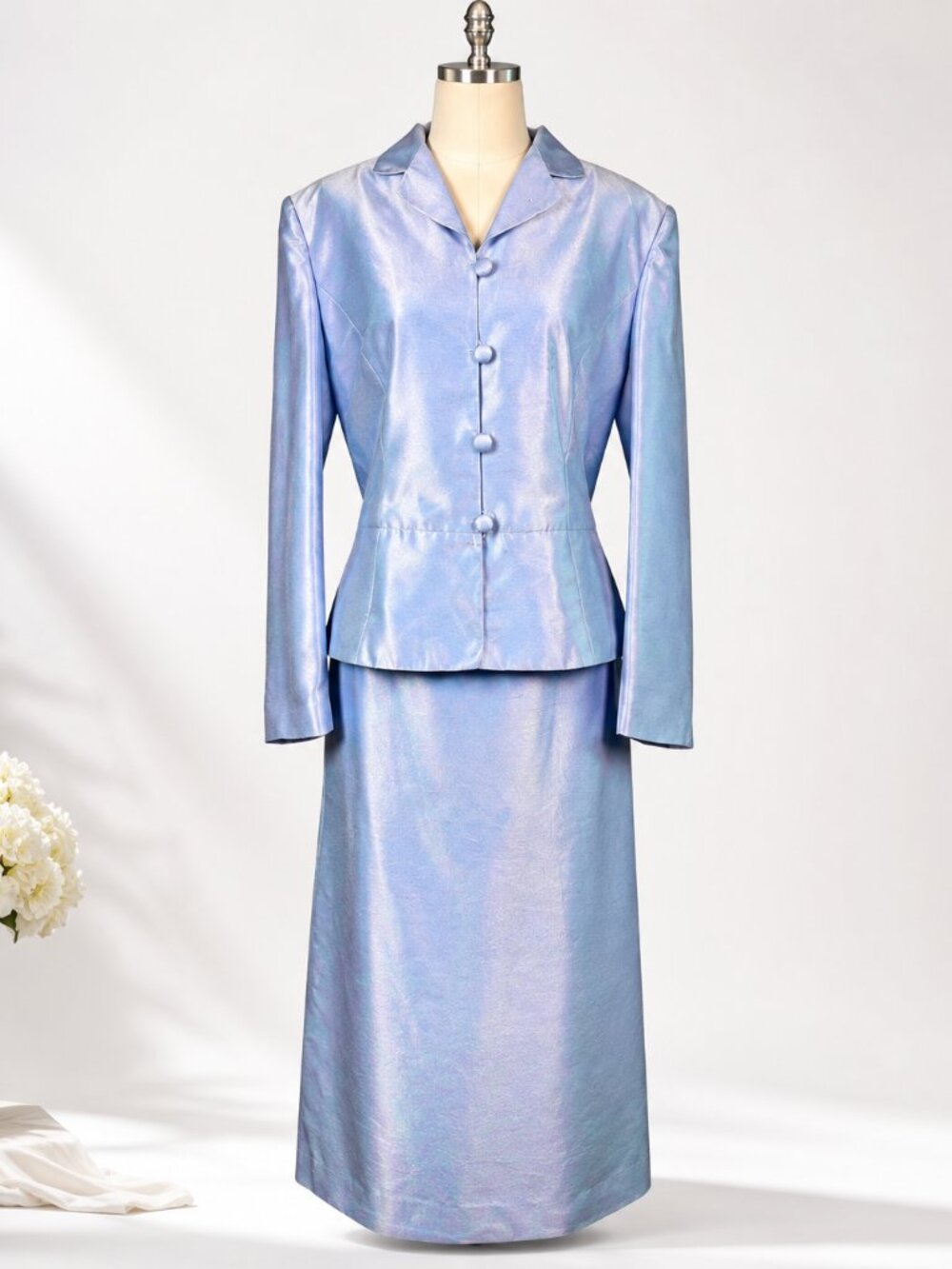 Morgan Miller Iridescent Blue Skirt Suit Set Size 18 Career Church Wedding